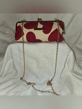 Miu Miu Red & Cream Heart-Print Chain Frame Clutch